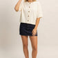 Button Down Short Sleeve Waffle Top