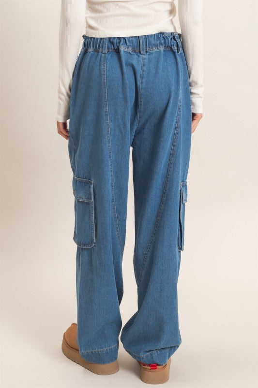 Drawstring Cargo Denim Pants