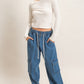 Drawstring Cargo Denim Pants