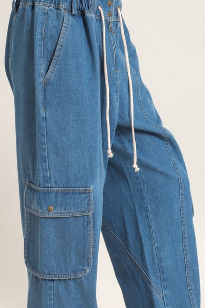 Drawstring Cargo Denim Pants