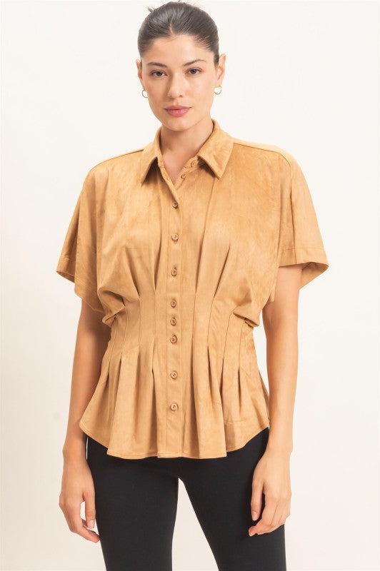Suede Button Down Blouse