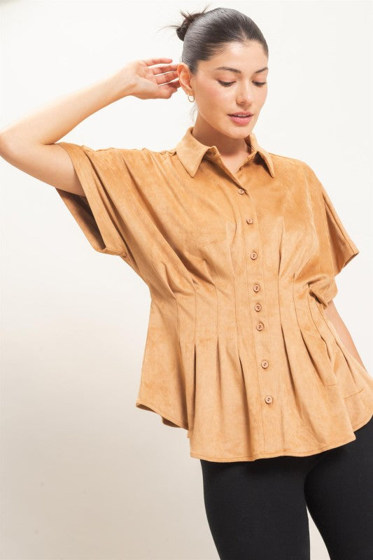 Suede Button Down Blouse