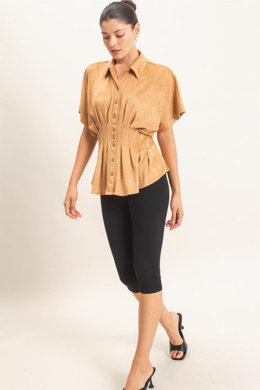 Suede Button Down Blouse