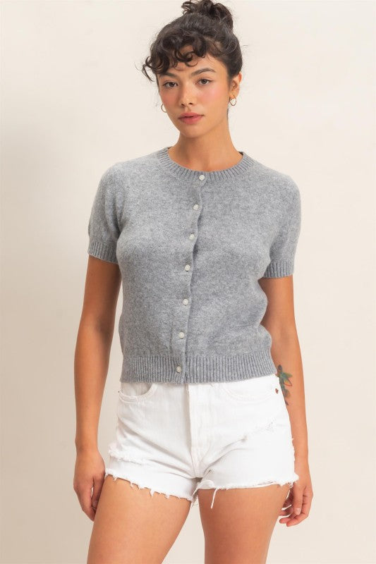 Crew Neck Short Sleeve Cardigan