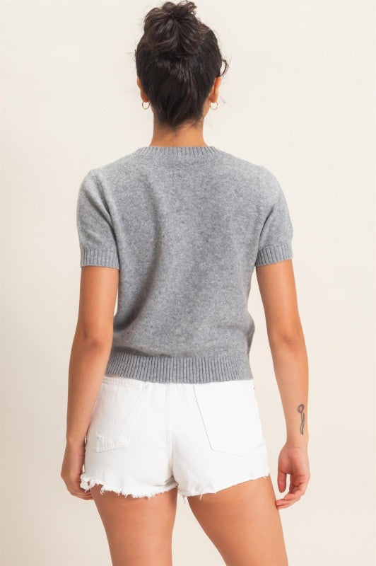 Crew Neck Short Sleeve Cardigan