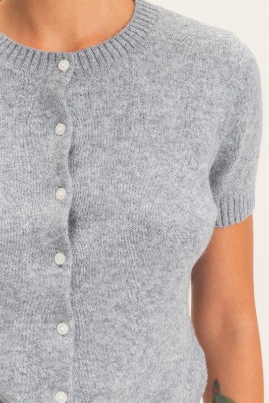Crew Neck Short Sleeve Cardigan