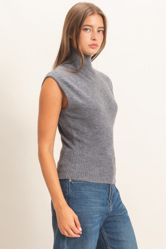 Sleeveless High Neck Knit Top