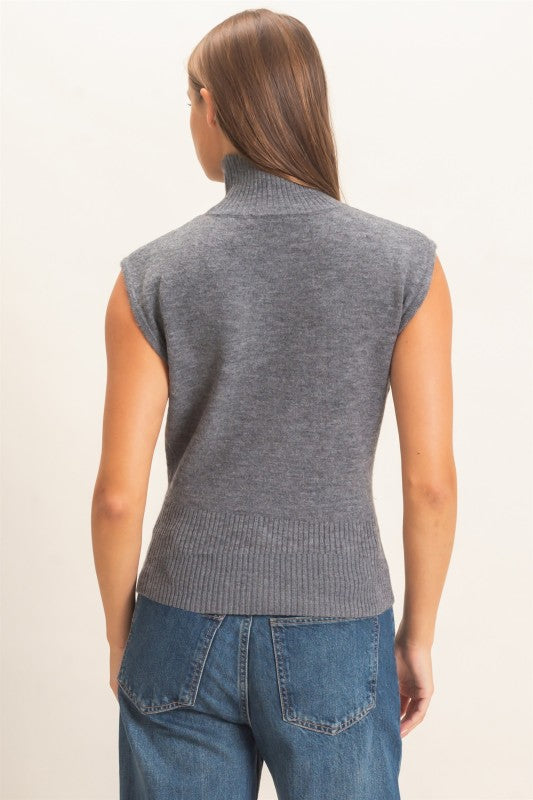 Sleeveless High Neck Knit Top