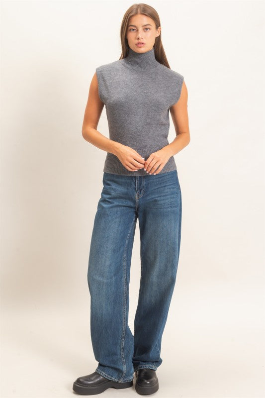 Sleeveless High Neck Knit Top