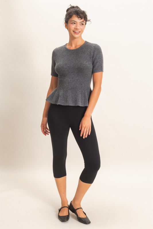 Ribbed Peplum Knit Top