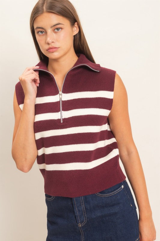 Sleeveless Stripe Sweater
