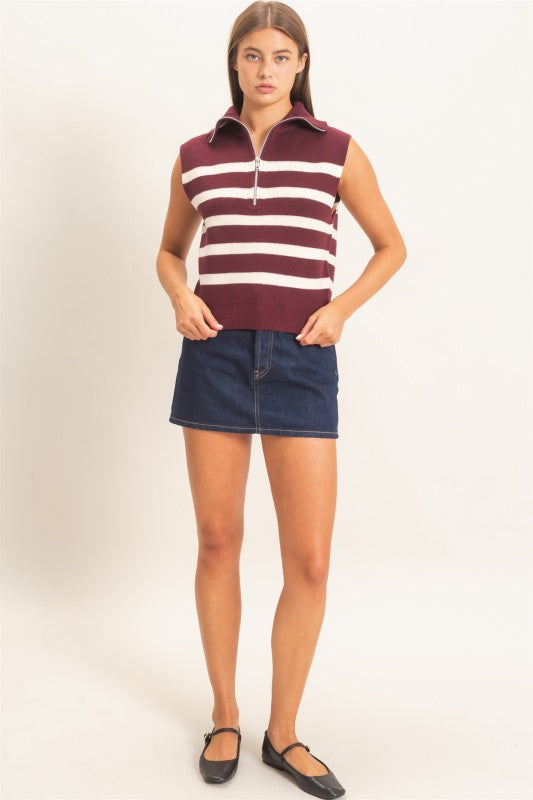 Sleeveless Stripe Sweater