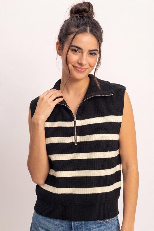 Sleeveless Stripe Sweater