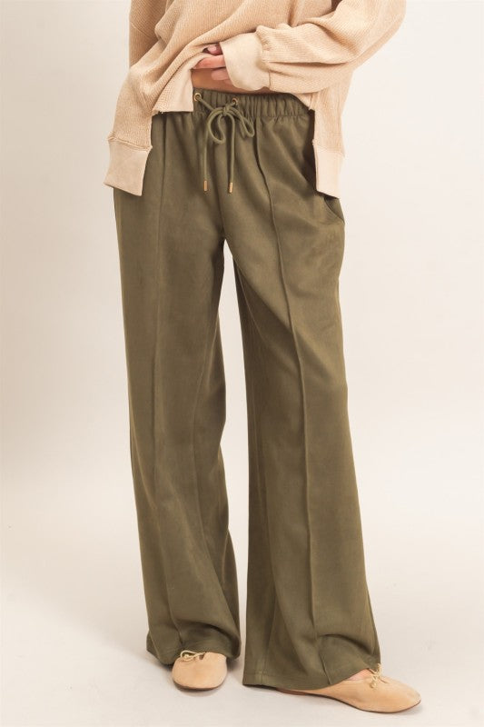 Suede Elastic Waist Trousers