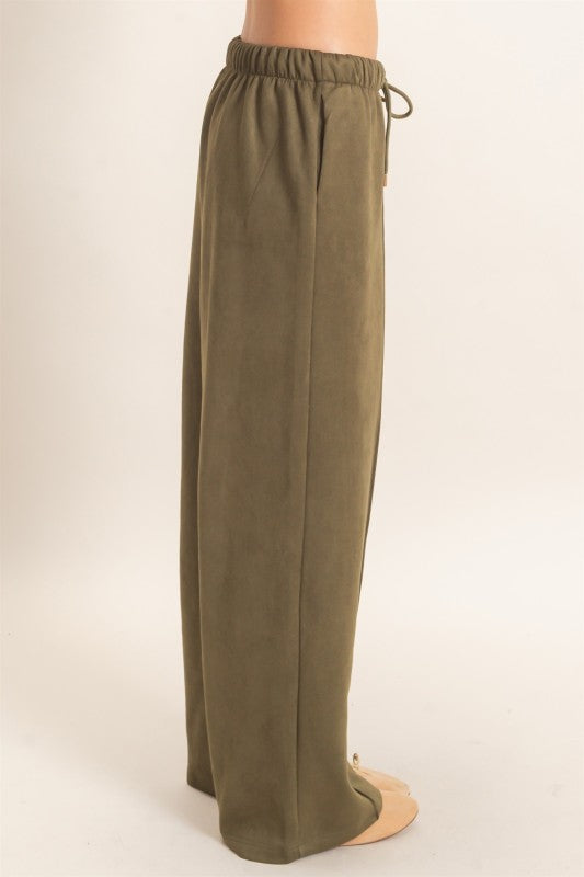 Suede Elastic Waist Trousers