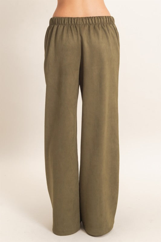 Suede Elastic Waist Trousers