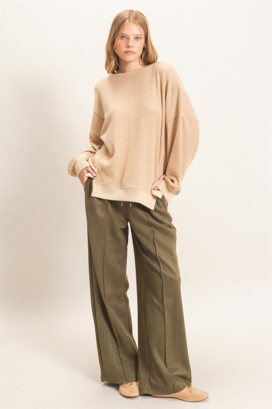 Suede Elastic Waist Trousers
