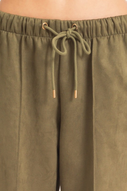 Suede Elastic Waist Trousers