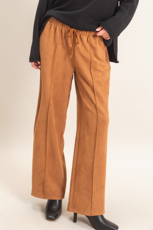 Suede Elastic Waist Trousers