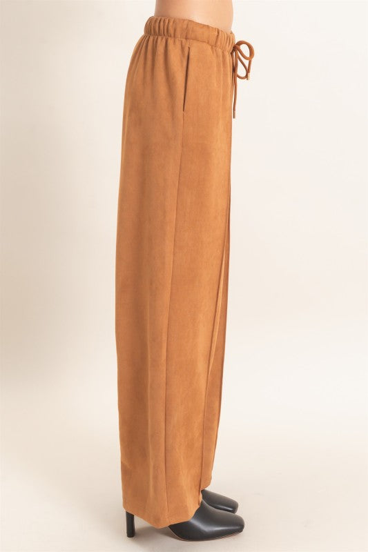 Suede Elastic Waist Trousers