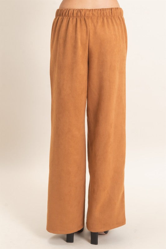 Suede Elastic Waist Trousers