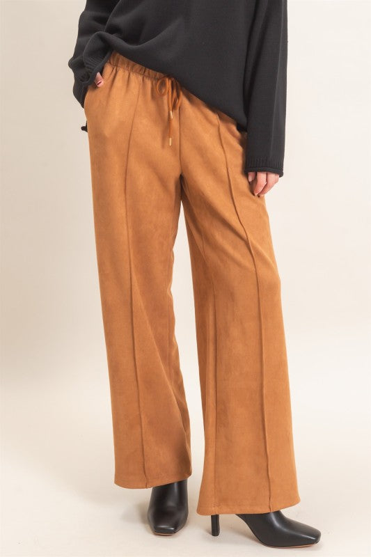 Suede Elastic Waist Trousers