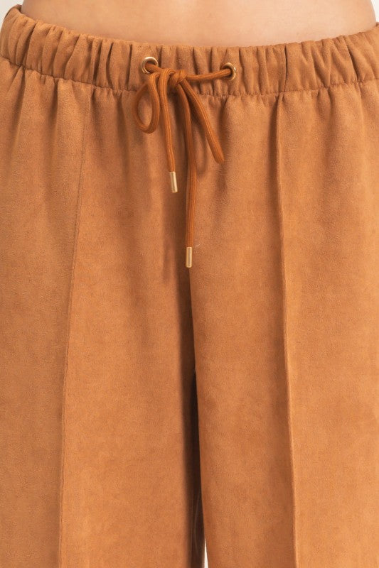 Suede Elastic Waist Trousers
