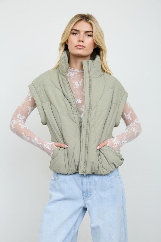 Sculpted Panel Quilted Mock Neck Puffer Vest