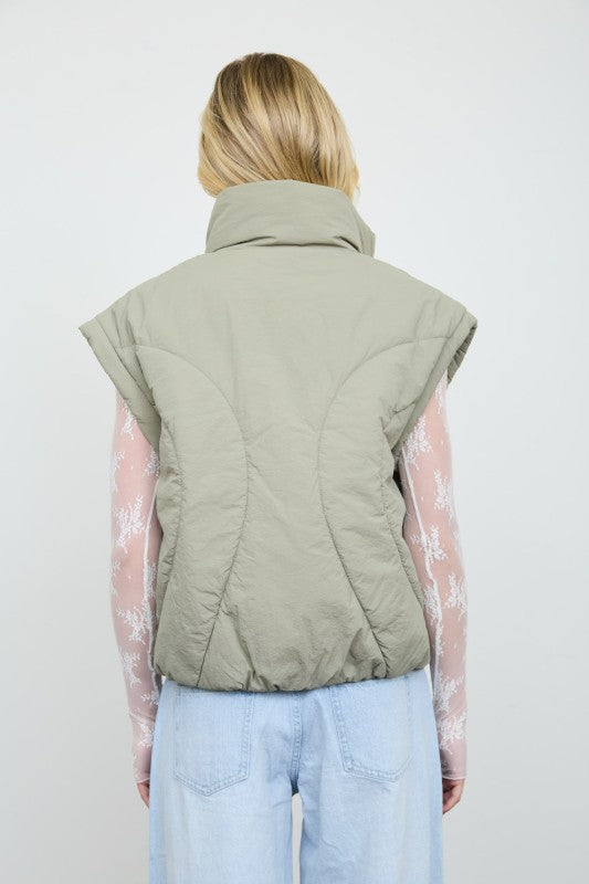 Sculpted Panel Quilted Mock Neck Puffer Vest