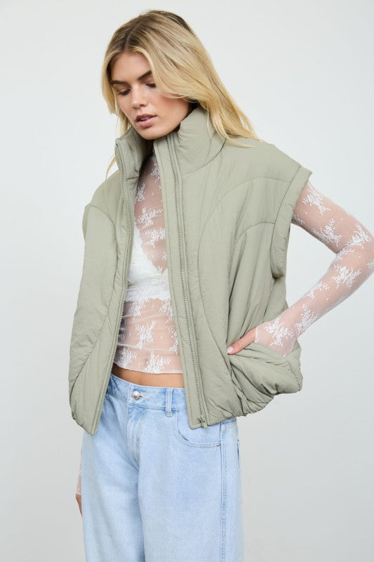 Sculpted Panel Quilted Mock Neck Puffer Vest