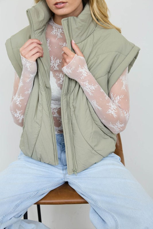 Sculpted Panel Quilted Mock Neck Puffer Vest