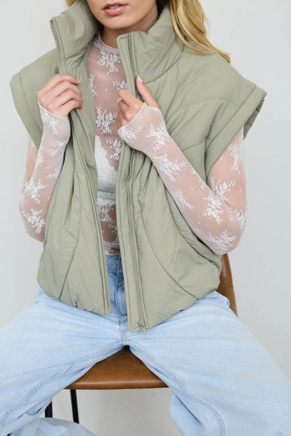 Sculpted Panel Quilted Mock Neck Puffer Vest