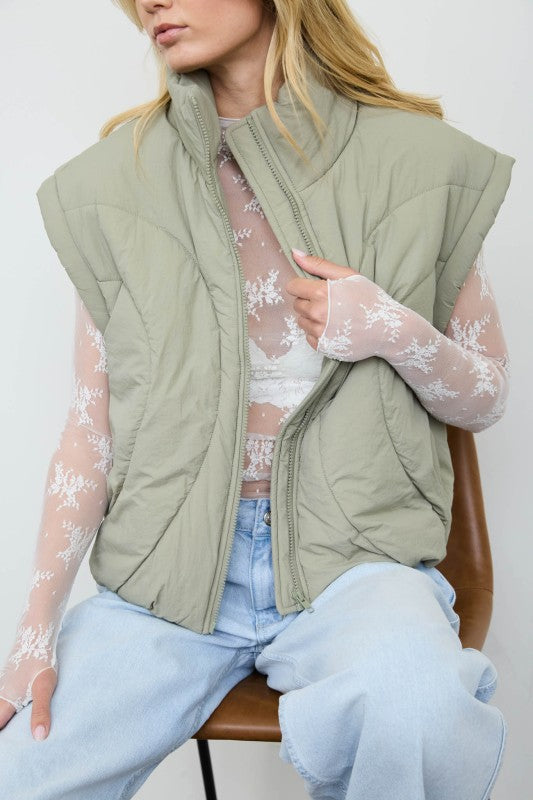 Sculpted Panel Quilted Mock Neck Puffer Vest