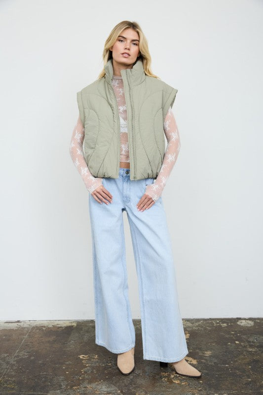 Sculpted Panel Quilted Mock Neck Puffer Vest