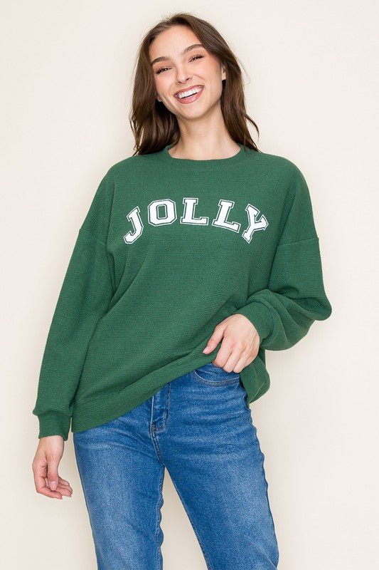 “Jolly” Stencil Knit Graphic Sweatshirt