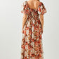 Pleated Bust Midi Floral Dress