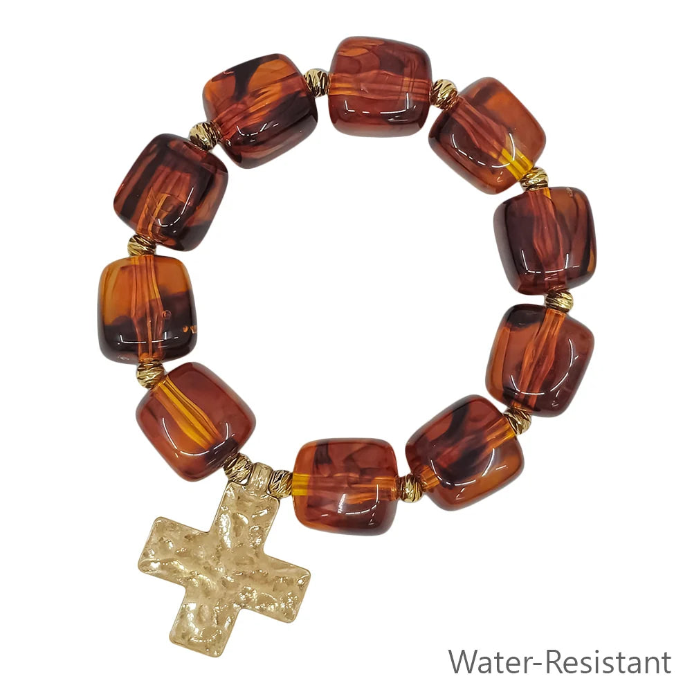Water Resistant 16MM Resin Beaded 1.2" Cross Stretch Bracelets