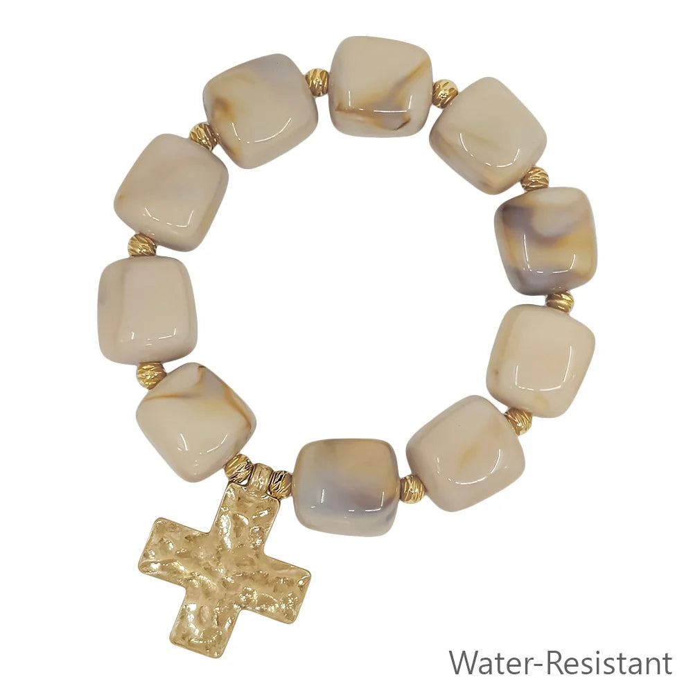 Water Resistant 16MM Resin Beaded 1.2" Cross Stretch Bracelets