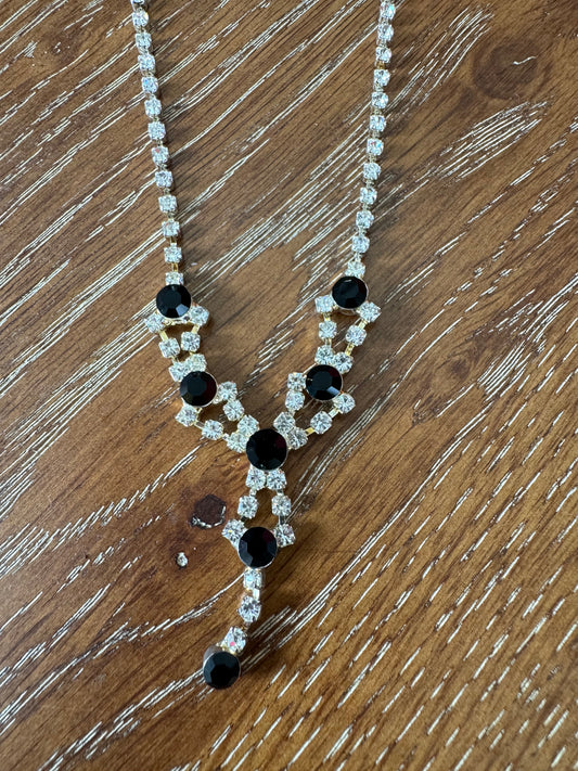 Rhinestone and Black Necklace