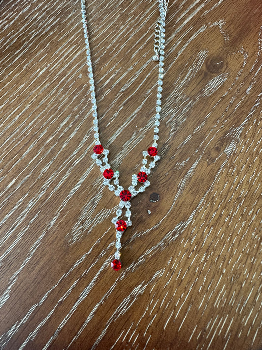 Rhinestone and Red Stone Necklace