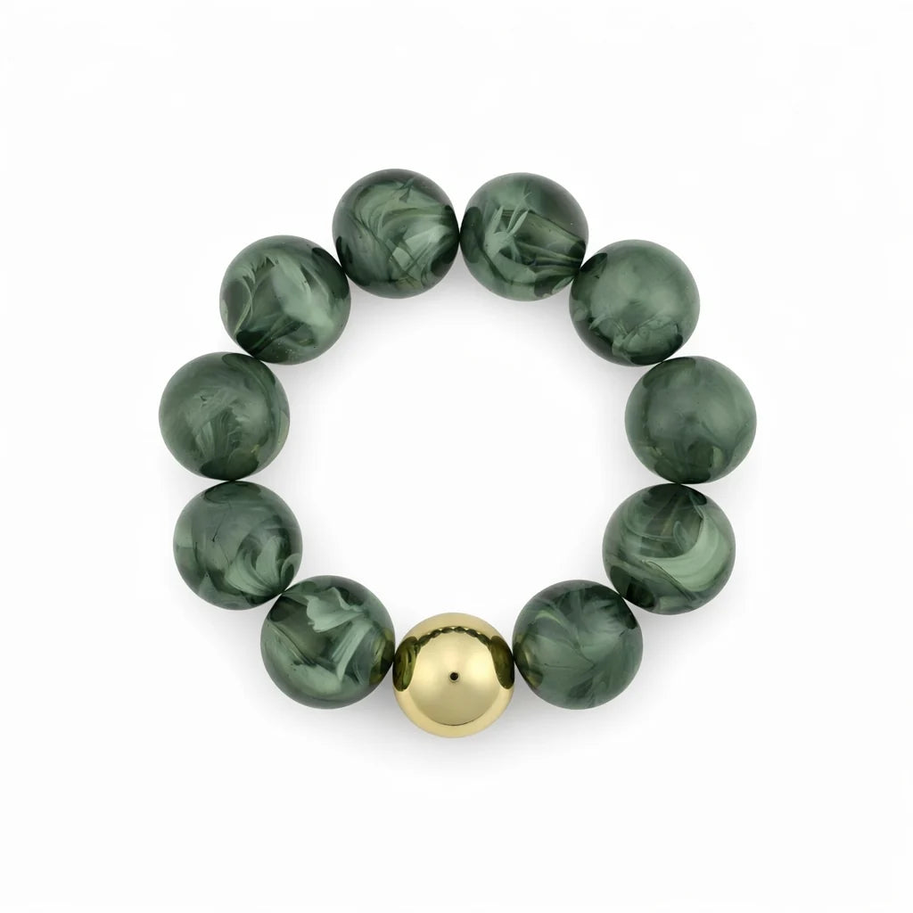 16MM Beaded with Gold Accent Ball Stretch Bracelets