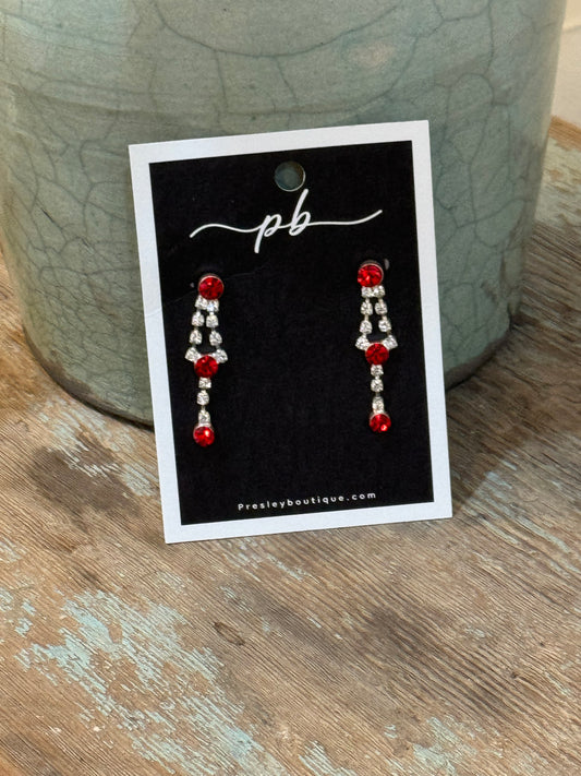 Rhinestone & Red Dangle Earrings