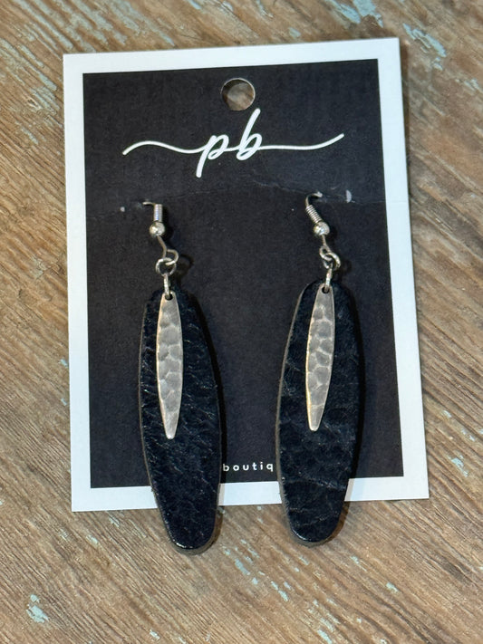 Black leather with silver accent Earrings