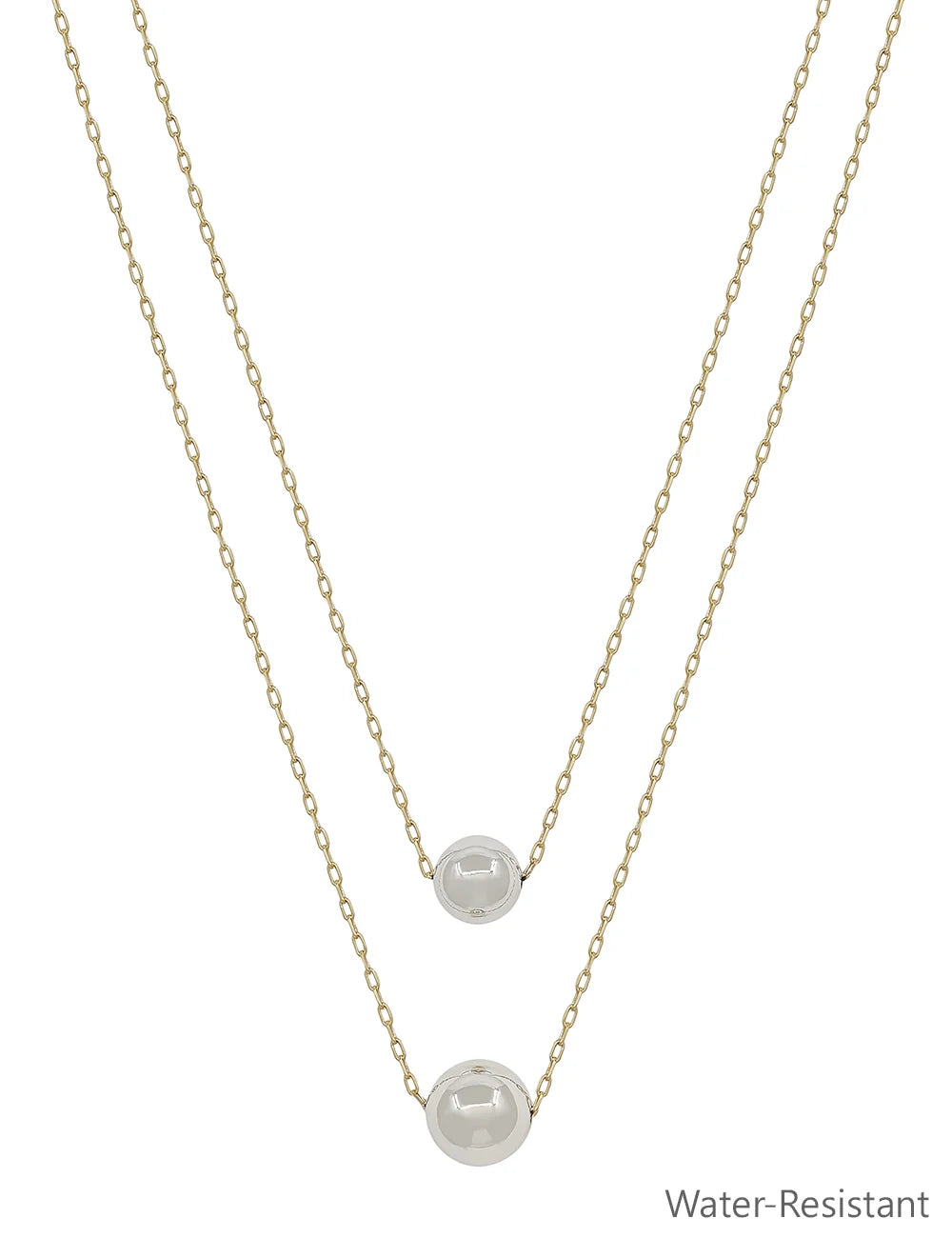 Water Resistant Double Layered Gold and Silver 10mm&12mm Ball 16"-18" Necklace