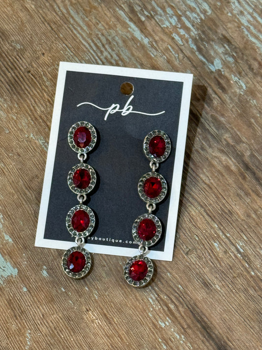 Red Oval Stone Dangle Earrings