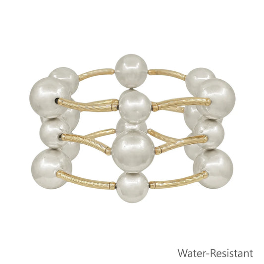 Water Resistant 16MM and 12MM Gold and Silver Metal Bar Stretch Bracelet