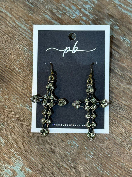 Antique Gold Cross Earrings