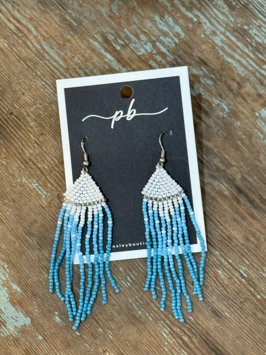 Turquoise and White Beaded Dangle Earrings