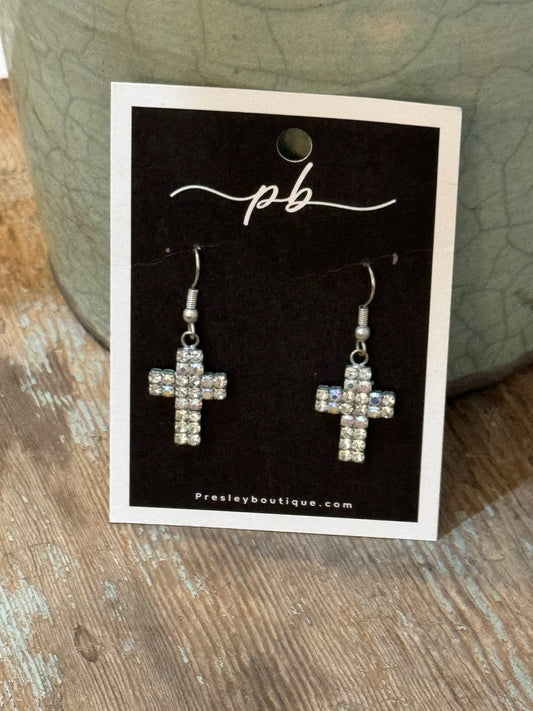 Small Rhinestone Cross Earrings