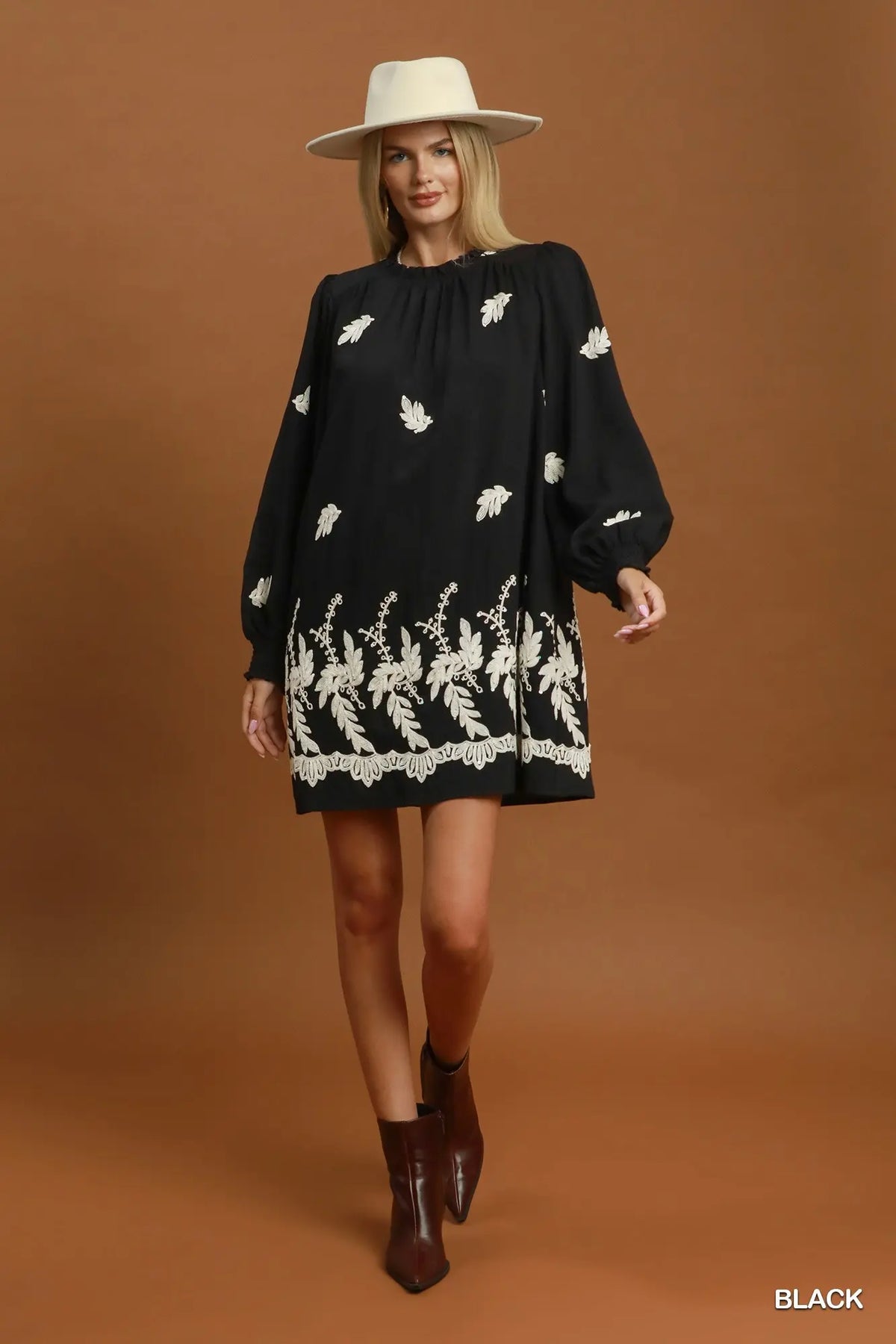 Botanical Ruffle Neck Dress